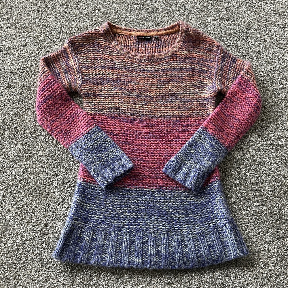 Ultra Flirt Y2K Sweater Womens L Multicolor Striped Crew Chunky Knit Pullover